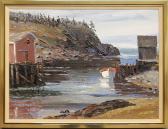 KELSEY Raymond 1926-2001,Canadian harbor with a fish house, wharf and dingh,Wiederseim US 2010-09-11