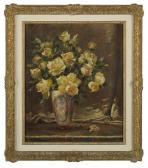 KENDE Geza 1889-1952,Still Life of Yellow Roses in a Porcelain Vase,New Orleans Auction 2017-12-09