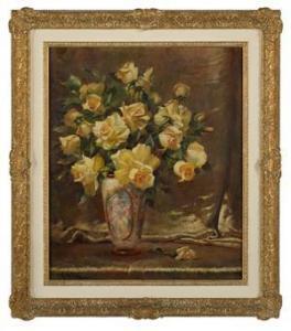 KENDE Geza 1889-1952,Still Life of Yellow Roses in a Porcelain Vase,New Orleans Auction 2021-03-27