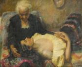 KENDE Geza 1889-1952,Woman reclining on her mother's lap,1950,John Moran Auctioneers US 2019-08-25