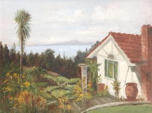 KENDON Bessie 1880-1984,Cottage Overlooking Rangitoto,International Art Centre NZ 2021-02-24