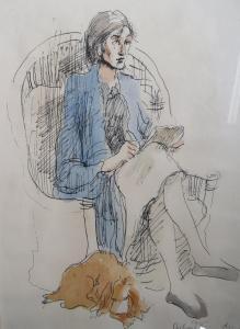 KENNEDY Richard Pitt 1910-1989,Study of a seated woman with dog at her feet,Cuttlestones 2022-07-27