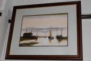 KENNETH ATKINS Raymond,Historical scene of sailing ships at harbour moori,Henry Adams 2016-01-13