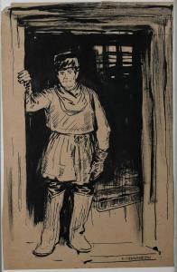 KENNINGTON Eric Henri,Study of a Russian peasant standing in a doorway,Woolley & Wallis 2023-12-13