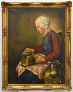 KENNIS Ignace 1888-1973,Jeune femme nettoyant des cuivres,Rops BE 2019-03-31
