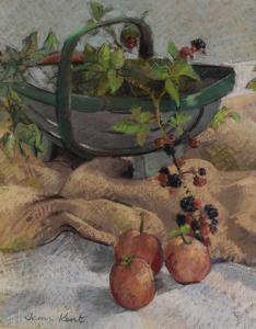 KENT JEAN 1952,Still life of trug, brambles and apples,Clevedon Salerooms GB 2020-07-02