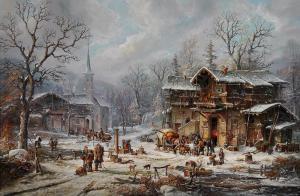 KENZER JANEZ 1930,German Winter Village Scene,Elder Fine Art AU 2019-06-16