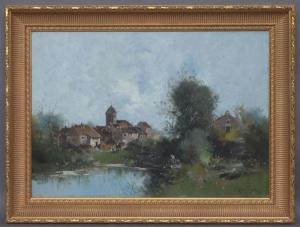 KERMANGUY E 1854-1941,L'étang dans le village,Auxerre Enchères FR 2020-04-27