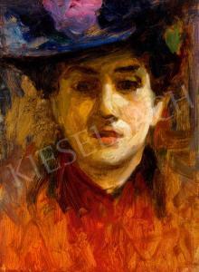 KERNSTOK Josef Karoly 1873-1940,Girl in Blue Flower Hat,1925,Kieselbach HU 2023-05-22