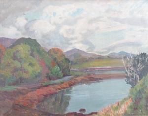 KERR Elizabeth Lamorna 1905-1990,County Kerry river scene with mountains beyond,TW Gaze 2021-09-16