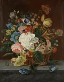 KERREBIJN JOHANNES JACOBUS,A still life study of flowers in a basket on a sto,Duke & Son 2016-04-14