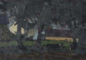 KERRIGAN J,FARM BUILDINGS THROUGH THE TREES,Ross's Auctioneers and values IE 2015-12-02