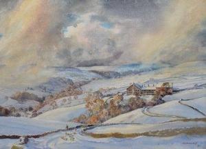 KERSLEY L.G,Winter snow scene with farm buildings distant,Fieldings Auctioneers Limited 2011-11-26