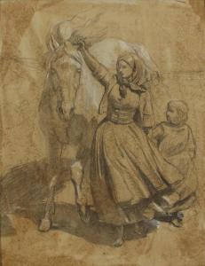 KEYL Friedrich Wilhelm 1823-1871,Mother and child with a horse,Eastbourne GB 2020-07-01