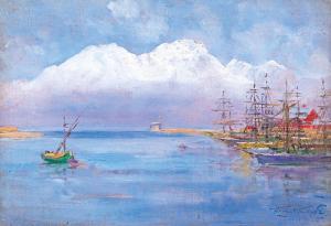KEZDY KOVACS Lazlo 1864-1942,Thessaloniki Bay, Olympos mountain in the backgr,1910,Nagyhazi galeria 2021-11-28