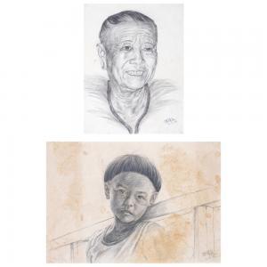 KHENG TAN WEI 1970,Old Lady; Penan Boy,1992,Henry Butcher MY 2023-06-25