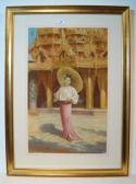 KHER P 1900-1900,A Burmese lady with parasol stood before a temple,Dickins GB 2009-10-10
