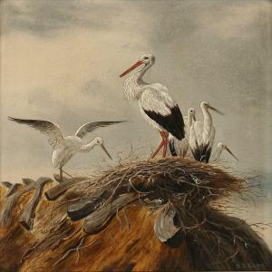 KIAER S.P,Storks on the roof of acountry house,1879,Bruun Rasmussen DK 2010-08-23