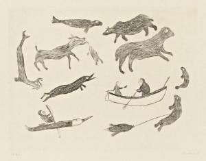 KIAKSHUK 1886-1966,Untitled (Hunters, Animals and Spirits),1962,Walker's CA 2013-05-22