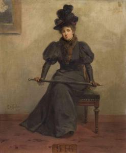 KIEFER Edwin H 1860-1931,Portrait of a Seated Lady Holding an Umbrella,1917,Hindman US 2013-05-12