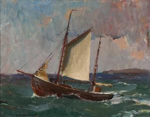 KIELLAND BRANDT Sigurd 1886-1964,Seascape with a cutter in rough weather,Bruun Rasmussen 2019-02-04