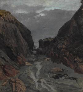 KIELLAND Kitty Christine 1843-1914,Road through a rocky landscape in Ogna, Jær,1879,Bruun Rasmussen 2023-09-18