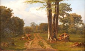 Kierkegaard Niels Chr,Feldweg mit Holzstapel u. Bäumen,1853,Auktionshaus Citynord 2021-04-22