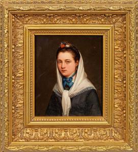KIERS Petrus 1807-1875,Bildnis eines Mädchens mit weißem Tuch und Blumen ,1865,Schloss DE 2022-09-03