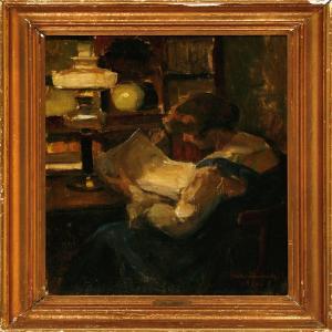 KIERULF Frode 1889-1963,Woman reading in a drawing room,1916,Bruun Rasmussen DK 2009-05-18
