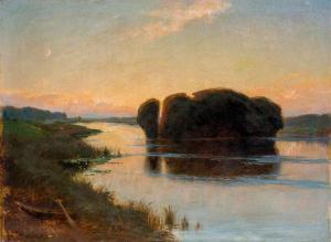 KIESLING Ernst 1851-1929,Einsamer See mit dicht bewachsener Insel,Leo Spik DE 2015-07-09