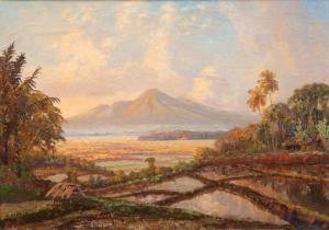 KIEVITS Frederik Anton,Ricefields with a volcano in the distance, possibl,Venduehuis 2020-11-19