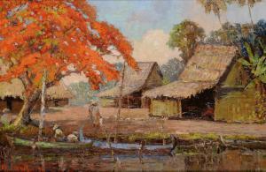 KIEVITS Frederik Anton 1887-1951,Village by the river,Zeeuws NL 2019-06-05