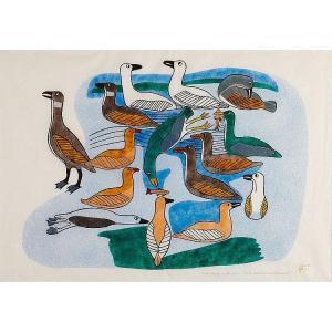 KIGUSIUQ Janet 1926-2005,DUCKS PLAYING IN THE SPRING,1981,Waddington's CA 2013-03-14