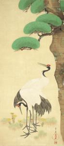 KIITSU SUZUKI 1800-1800,Cranes standing among young pine and fukujuso,Bonhams GB 2015-05-14
