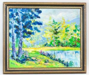 kikoine,a landscape scene of a forest and lake,888auctions CA 2021-08-12
