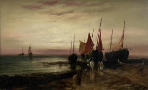 KILPACK Sarah Louise 1840-1909,Fishing Boats and Figures on the Shoreline,David Lay GB 2023-07-30