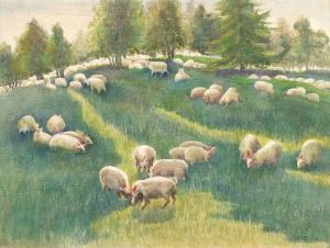 KIM HAI LIM 1950,Sheeps Grazing In Summer,,1980,Henry Butcher MY 2022-07-17