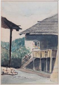 KIMBEL Martin 1835-1921,Haus mit Holztreppe am Waldrand,Leo Spik DE 2017-03-30