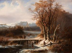 KIMMEL Cornelis 1804-1877,Le débardage en hiver sur fond montagneux,1852,Horta BE 2018-12-10