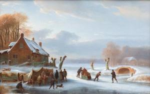 KIMMEL Cornelis 1804-1877,Putting on the skates by the koek-en-zopie,Venduehuis NL 2021-11-18