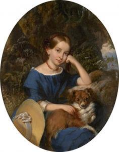KINDERMANN Adolph Dietrich,Porträt eines Mädchens mit kleinem Hund,1852,Galerie Bassenge 2023-11-30