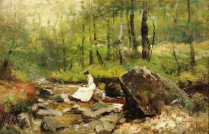 KINDLEBERGER David 1834-1921,Woman Writing in Rock Creek,Weschler's US 2016-03-18