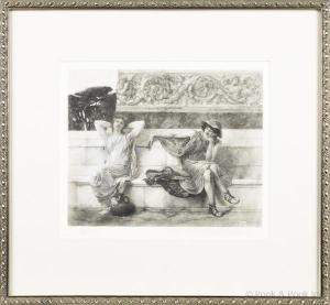 KING F.S 1848-1936,classical figures on a stone bench,1889,Pook & Pook US 2013-06-12
