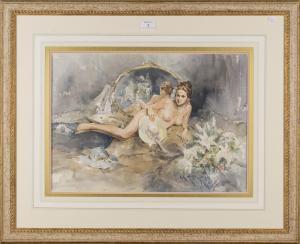 KING Gordon 1939-2022,Reclining Female Nude holding a Summer Hat,Tooveys Auction GB 2016-03-23