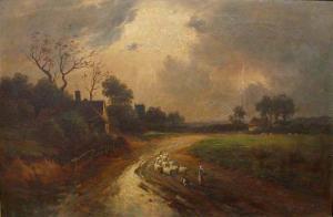 KING Herbert F 1800-1900,paesaggio con case e pastorella con pecore e c,1912,Caputmundi Casa d'Aste 2011-04-18