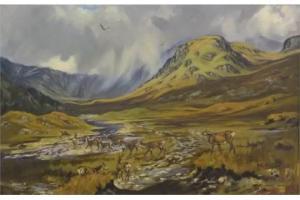 KING John 1900-1900,Deer in a Highland landscape,Moore Allen & Innocent GB 2015-11-20