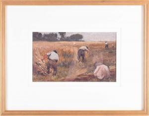 KING John W 1893-1924,figures working at harvest,Dawson's Auctioneers GB 2020-12-09
