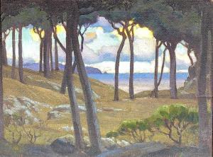 KING Marcus 1891-1983,New Zealand Sunset, through Trees, Motueka,Theodore Bruce AU 2021-05-17