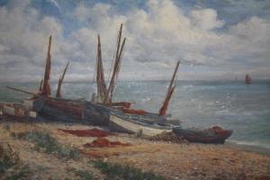 KING William Joseph 1857-1943,Shore scene with beached fishing boats,Cuttlestones GB 2019-12-04