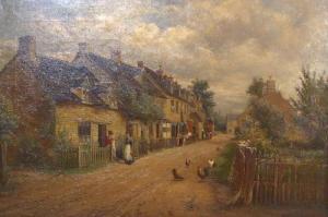 KING William Joseph 1857-1943,Village street scene with figures by cottages sig,1895,Fellows & Sons 2006-11-07